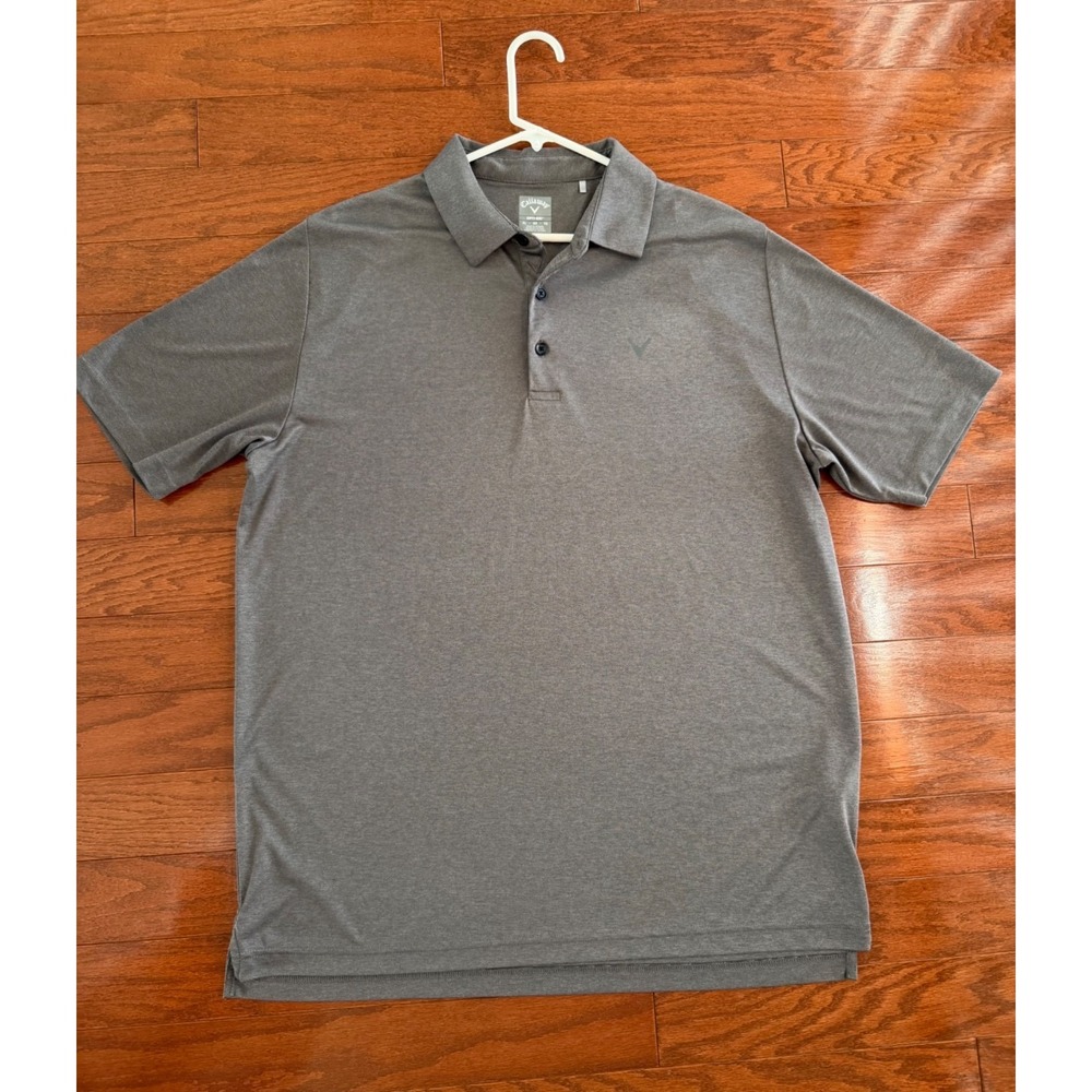 Callaway Polo Shirt Mens XL Gray Opti-Dri Golf Athletic Swing Tech Logo EUC